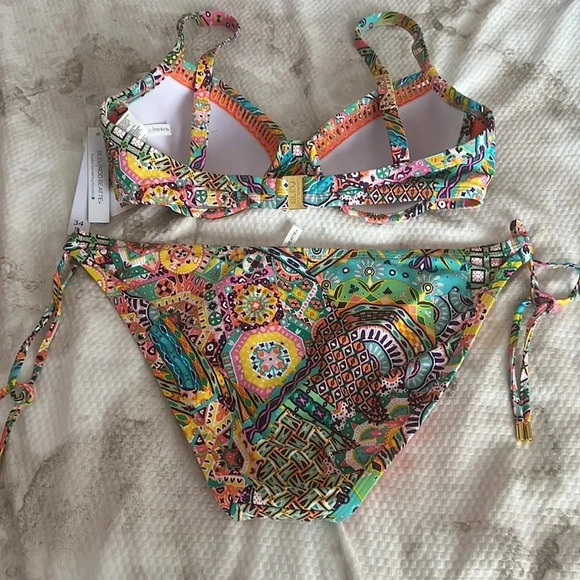 Bleu Rod Beattie Seriously Sunny Tie Side Bikini Top Size 34D and Bottom Size 10 - Picture 8 of 11